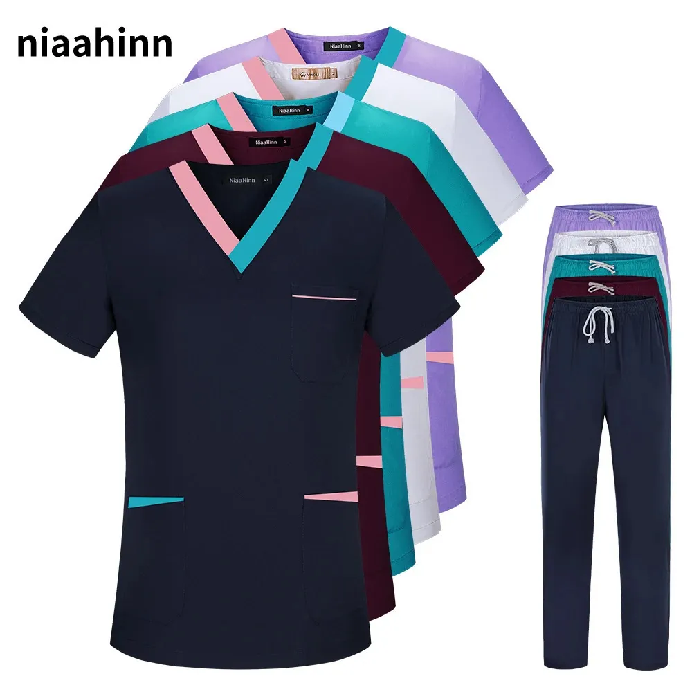 Pharmacist Uniforms Nursing Shirts Shortsleeved Beauty Salon Workwear Dental Clinic Clothes Tops Pants Summer 240418