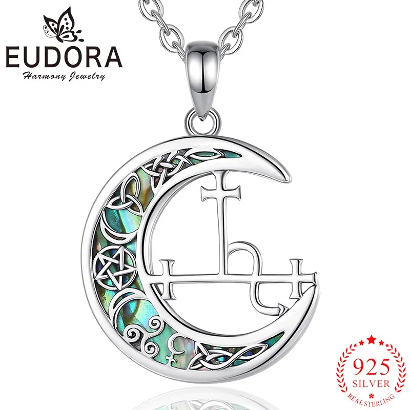 Colliers Eudora 925 Silver Silver Lilith Sigil Collier naturel coloré coque en coquille de lune celtique Pendante Femmes Fine bijoux Cadeau