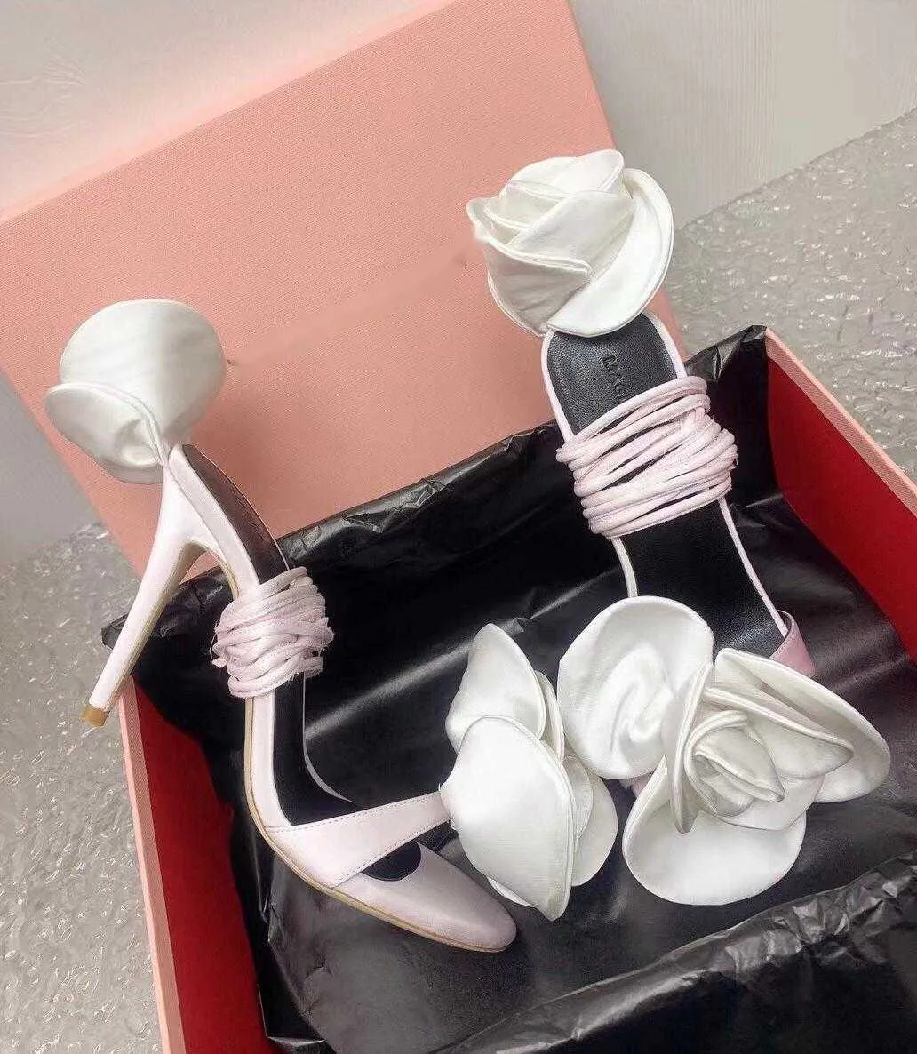 Summer Luxury Double Flower Sandals Shoes Women Wraparound Straps High Heels Lady Party Wedding Gladiator Sandalias