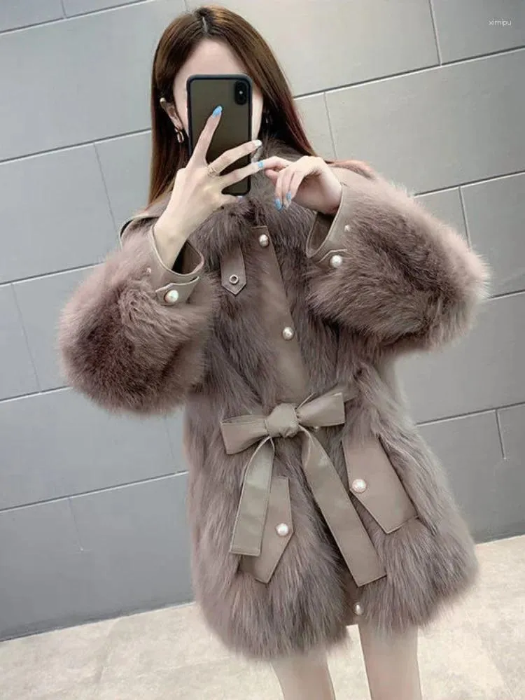 Kvinnors päls elegant lady coat vinter faux högkvalitativ koreansk stil mode varm spetsjacka