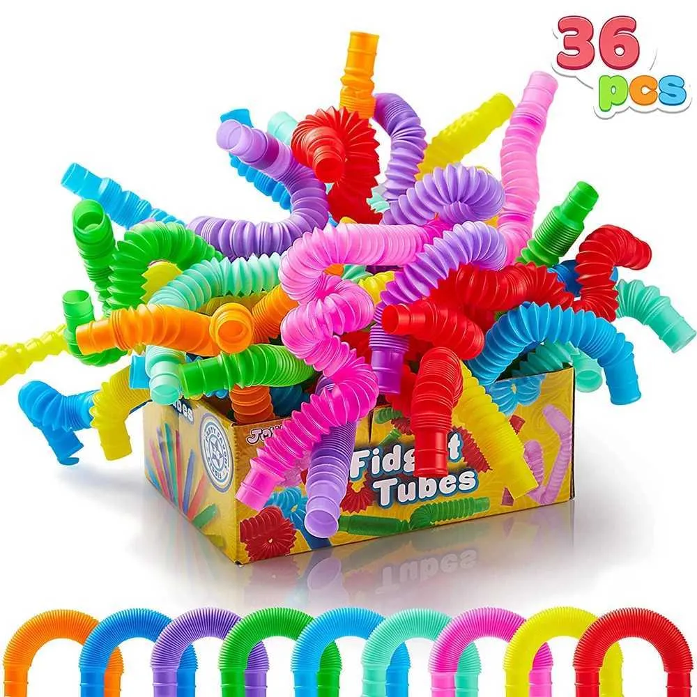 Dekompressionsleksak 36st Pop Tubes Fidget Tubes Party GaVors Sensory Toys Anslutningsbara utdragbara stressavlastningsfest gynnar School Reward -gåvor T240422