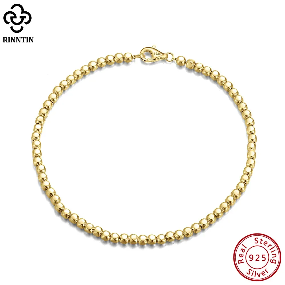 Brins Rinntin 18K Gold plaqué 925 argent sterling 2,5 mm Bracelet de chaîne de perles biologiques pour les femmes Fashion Fait Bijoux SB124