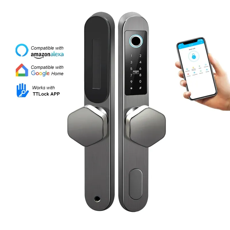 Kontrollera rostfritt stål TTLOCK -app Bluetooth WiFi Kontroll Elektroniskt fingeravtryck Smart dörrlås för glidande glas aluminiumdörr
