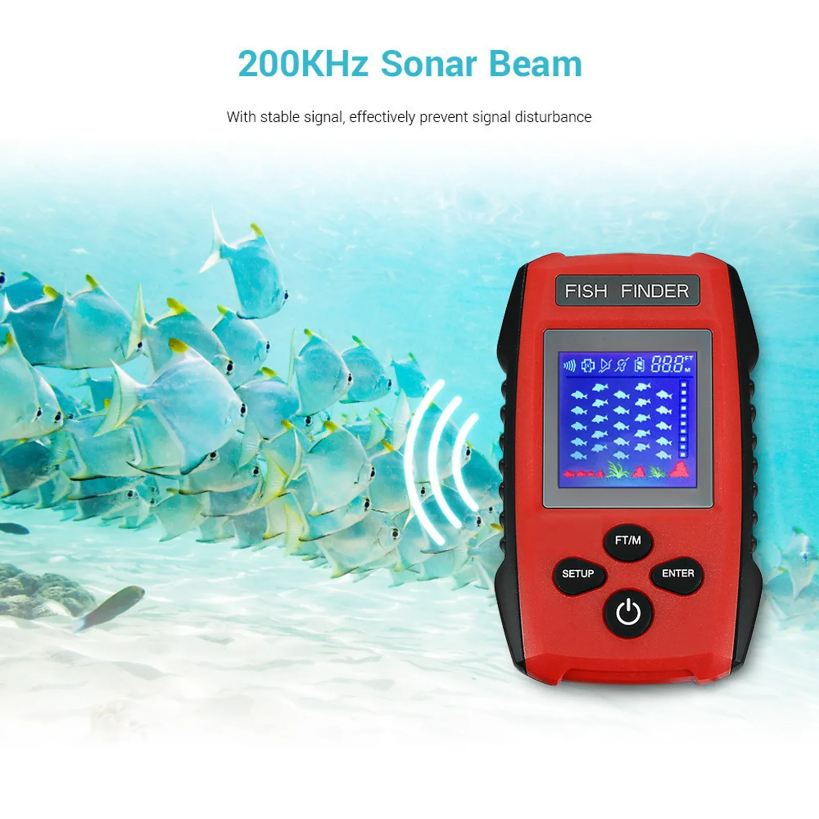 Finder Sonar Sensor FishFinder ЖК -дисплей Портативный рыб FISHINER IPX4 Водонепроницаемый 45 -градусный покрытие сонара Рыбалка
