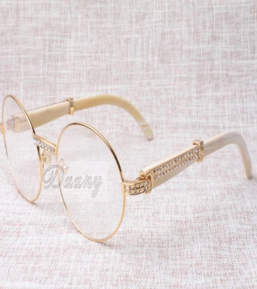 2017 New Retro Fashion Highend Diamond White Rinder Hörner Brille T7550178 für männliche und weibliche Modelle Runde Gläsern Größe 57228304009