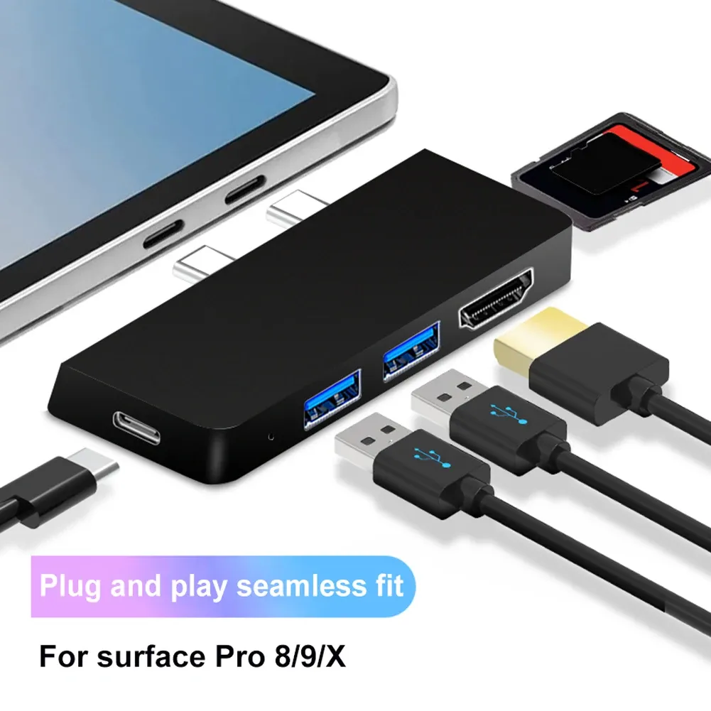 Hubs 6in1 USB3.0 Hub TypeC Male para Hdmicompatible SD para MicroSD Usb Hub Expander Transmissão de alta velocidade para Surface Pro 8/9/9/X