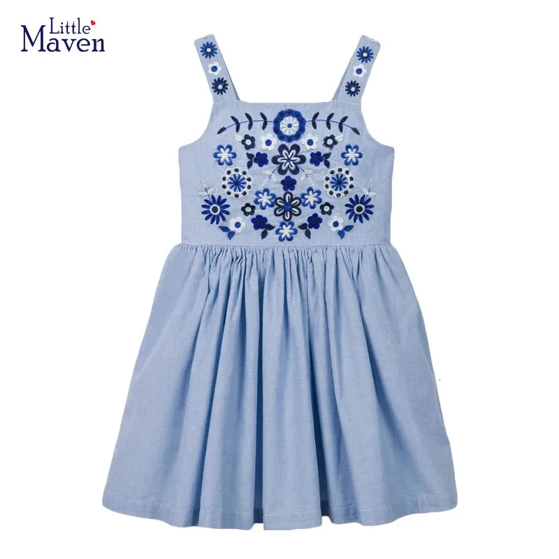Little Maven Prinzessin Kleider für Girs Sommerkleidung ärmellose Cartoon Stickerei Blumen Kinder Kinderkleidung 240416