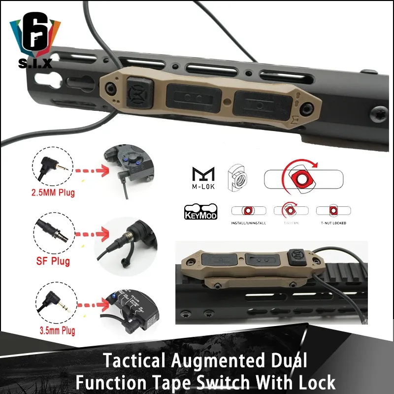 Lights Tactical Augmented Dual Function Tape Switch with Lock for Keymod Mlok 20mm Rail for M300 M600 Peq15 Dbal Light Double Switch