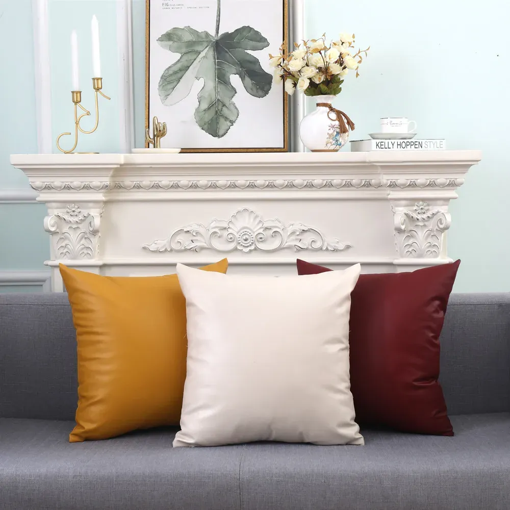 Pillow Free Shipping 45x45/60x60cm Artificial Leather Cushion Cover Sofa Bed Skin Pillow Covers Home Decor Living Room Decoration