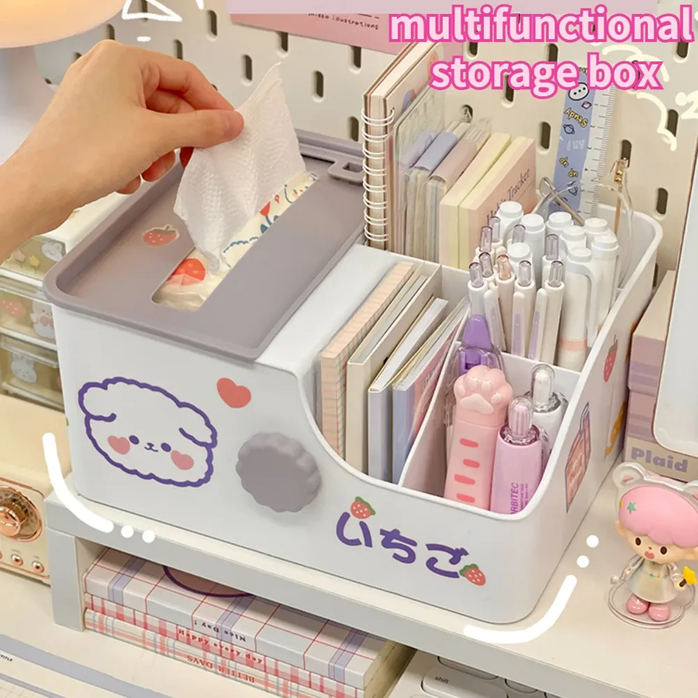Bins Creative Desktop Storage Organizator Kawaii Cute Rotary Lift Tissue Tissue Box Makeup Cosmetics Household Stationerery Rack