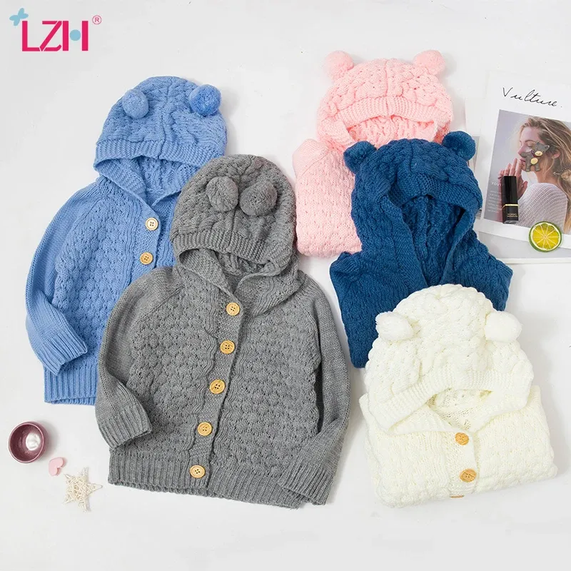 Coats LZH 2021 Autumn Infant Hooded Knitting Jacket For Baby Clothes Newborn Coat For Baby Boys Girl Jacket Winter Kids Outerwear Coat