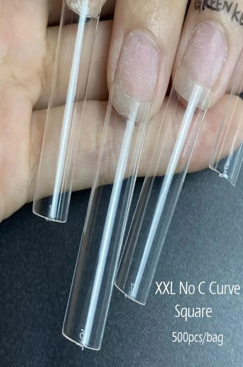 500pcs No C Curve XXL Square Straight False Nail Tips Half Cover Clear Extra Long Fake Nails5102088