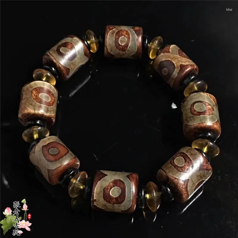 Länkarmband jade xizang agat tre nio ögon original sten himmelpärlor hand sträng buddha hink armband tillbehör skulptur