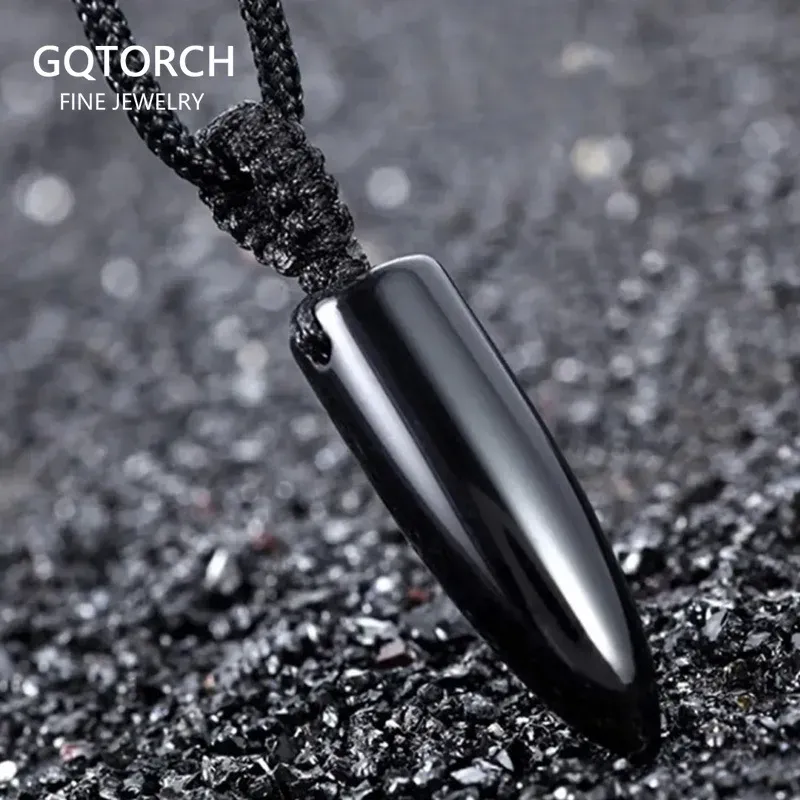 Collane Natural Obsidian Bullet a sospensione a pendente catena di corda Necclana Pendant Punk Rock Gioielli in stile rock