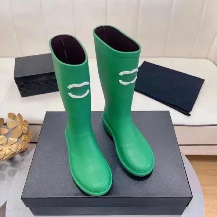 Women s Fashion Square Toe Thick Heel Ankle Rubber Rain Boots Green