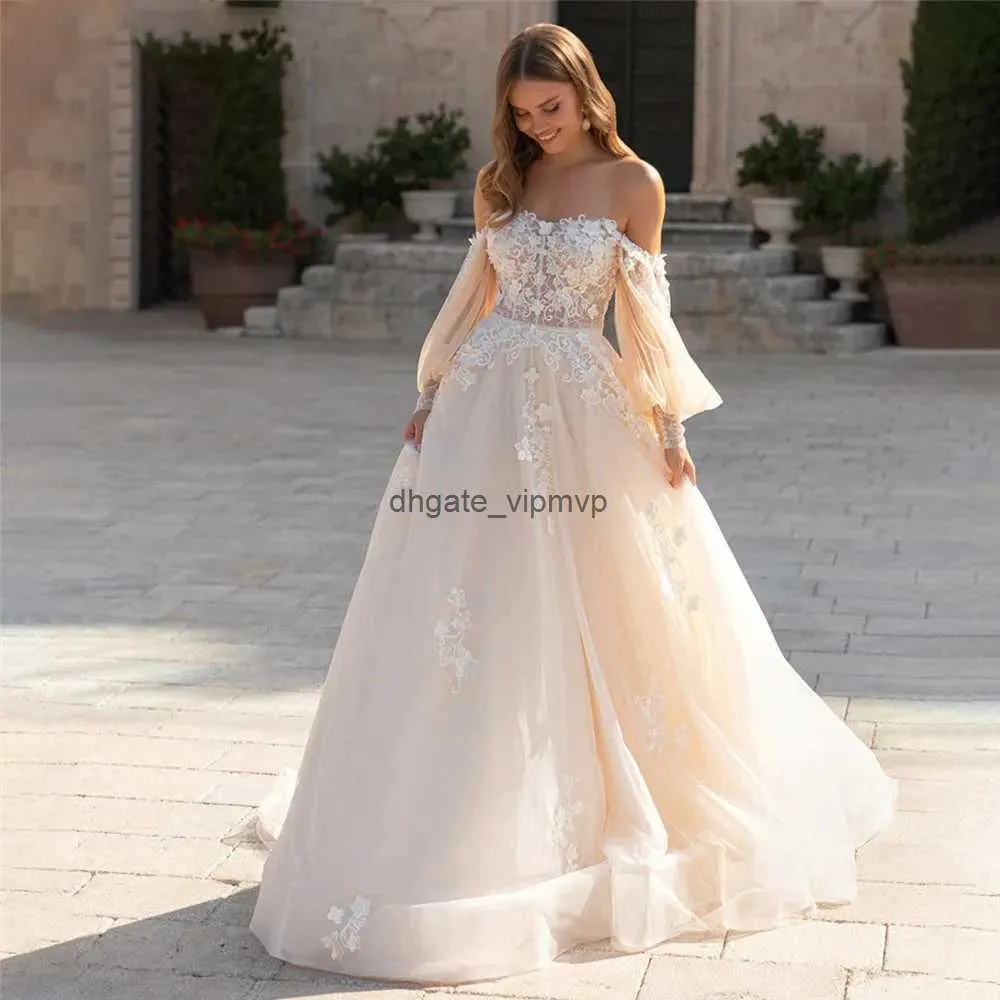 StrunningBride 2024 Vestidos de novia elegantes de encaje para mujeres fuera del hombro. Vestidos de novia Sweetheart A-Line Apliques Apliques personalizados