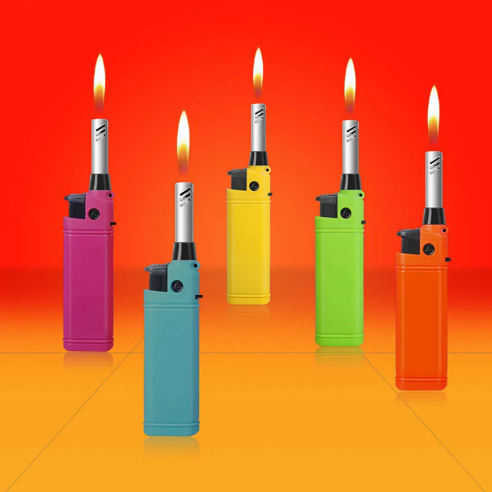 5stMini Lighter Kitchen Candle BBQ Refillable Plastic Butane utan gasändare utomhusbrandstarter