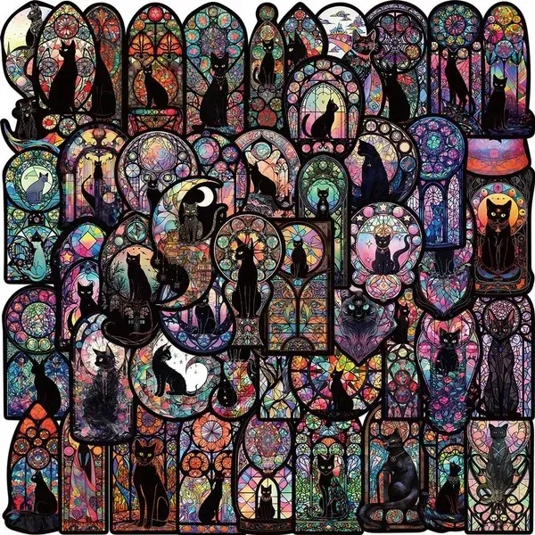 50 PCS Gothic Black Cat Stickers Emballent des autocollants frais Autocollants effrayants effrayants pour les bouteilles Haute de skate de skateboard Graffiti Graffiti Punk Vinyle Imperping Stickers