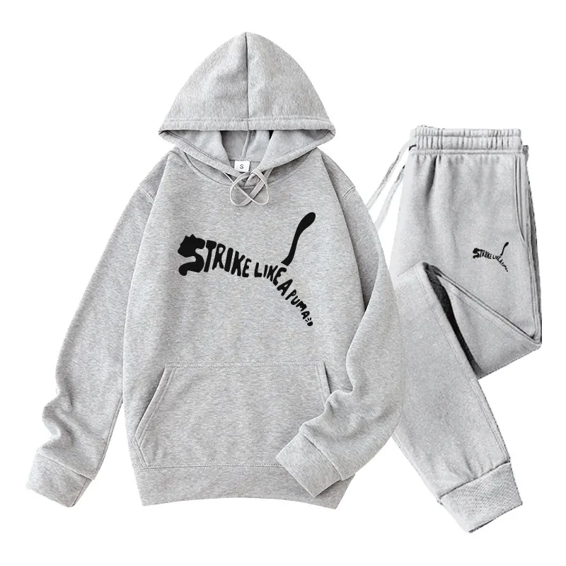 Men's and Women's Hooded Sweatshirt Two Piece Set Couple Jogging Sweatshirt Spring Street Clothing Tracksuit Sportswear Set