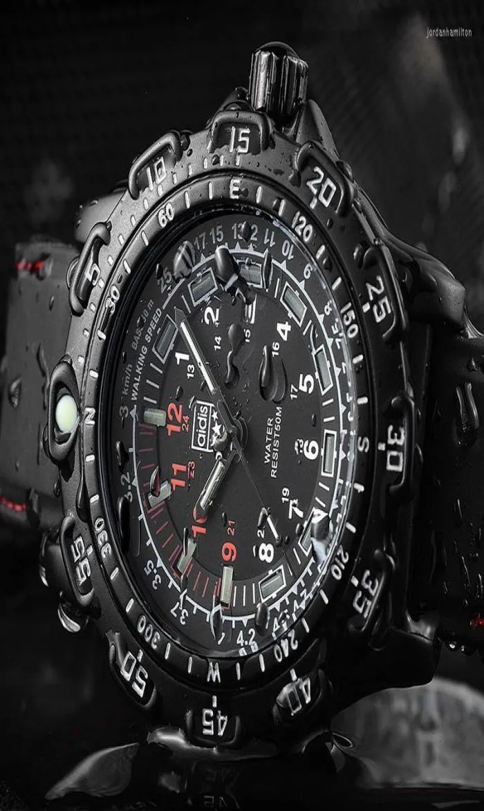 Wristwatches Addies Outdoor Army Sports Luminous Tube Quartz Wrist Watches 50M Waterproof Men Black Silicone Military Watch Clock 7674352