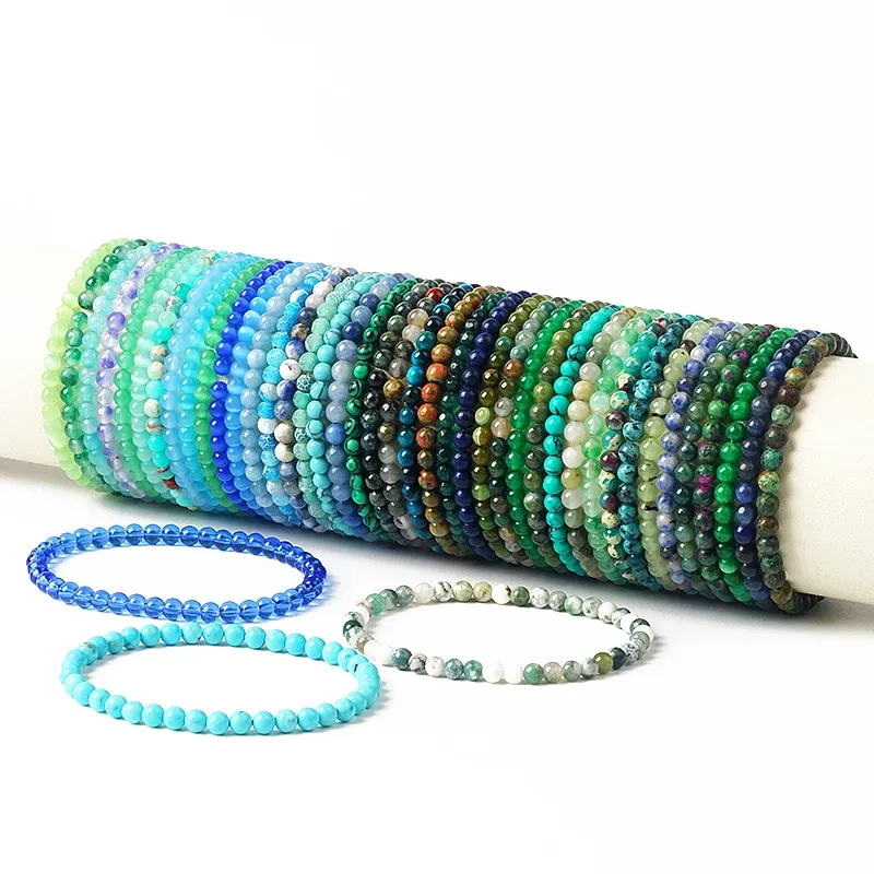 Strands 4mm Blue Natural Stone Bead Bracelets for Women Reiki Quartz Crystal Lapis Lazuli Aquamarine Aventurine Bracelet Jewelry Pulsera