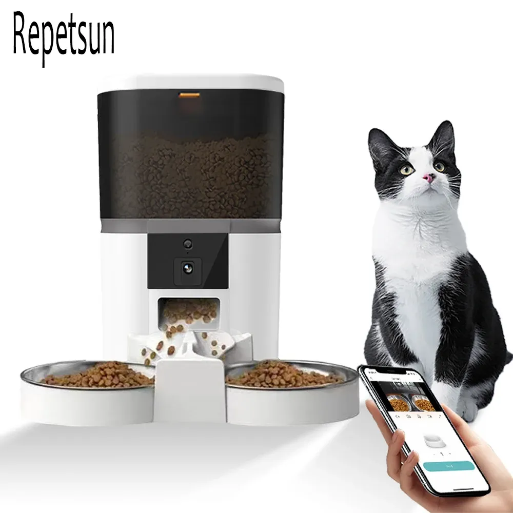 Feeding 4L With HD Camera Automatic Pet Feeder Cat And Dog Food Automatic Dispenser Suitable For Two Pet Cat And Dog Feeding Remote Feed