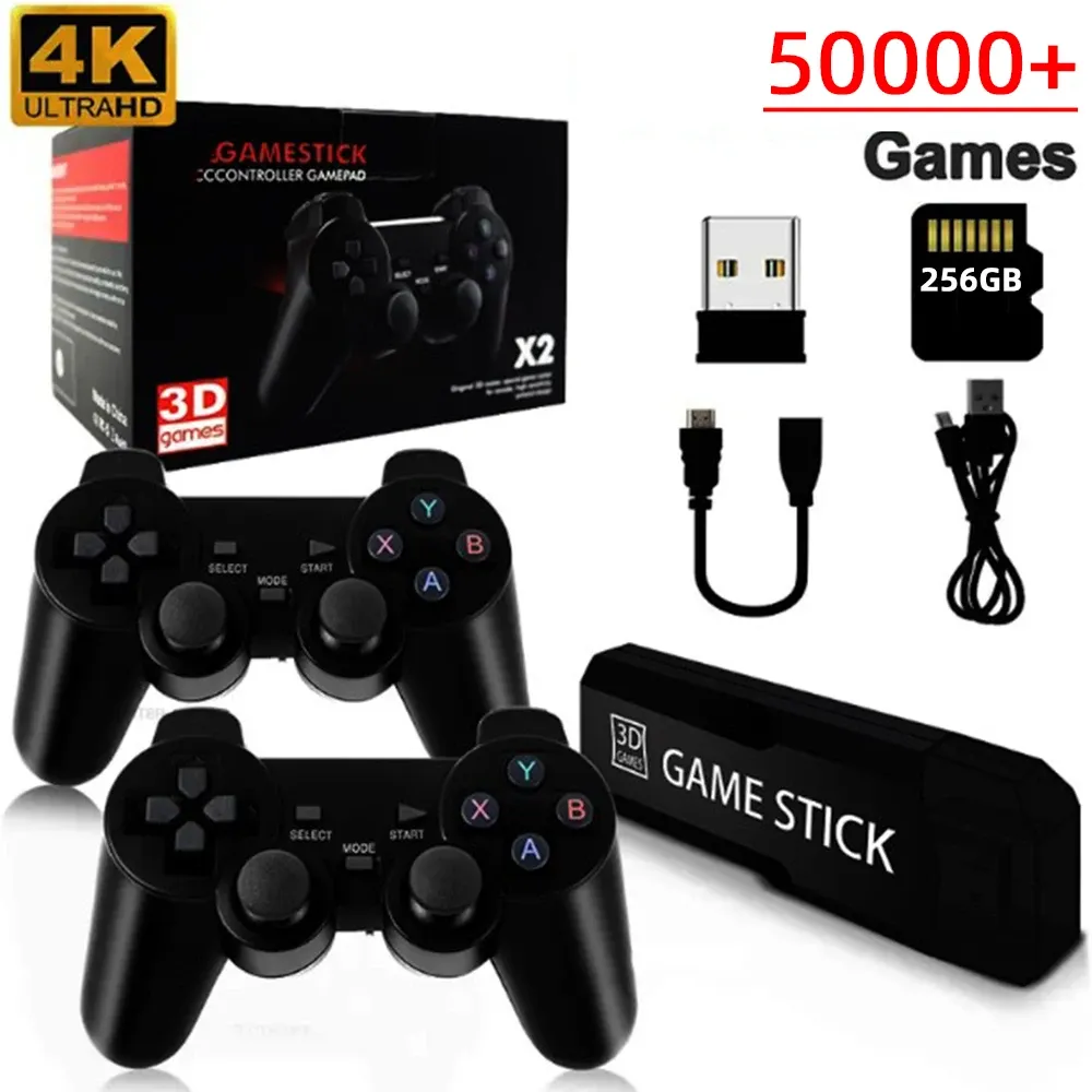 Konsoler Ny GD10 TV -spel Stick med 64G/128G/256G 4K HD -videospel Console Handheld Game Player Wireless Gamepad Controller för PS1 GBA