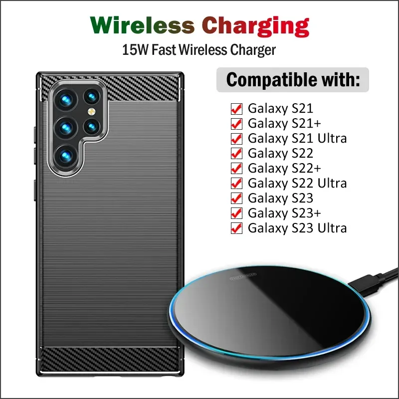 Chargers 15W Caricatore wireless Qi veloce per Samsung Galaxy S23 S22 S21 Ultra Plus TAM di ricarica wireless per telefono con cavo USB Custodia