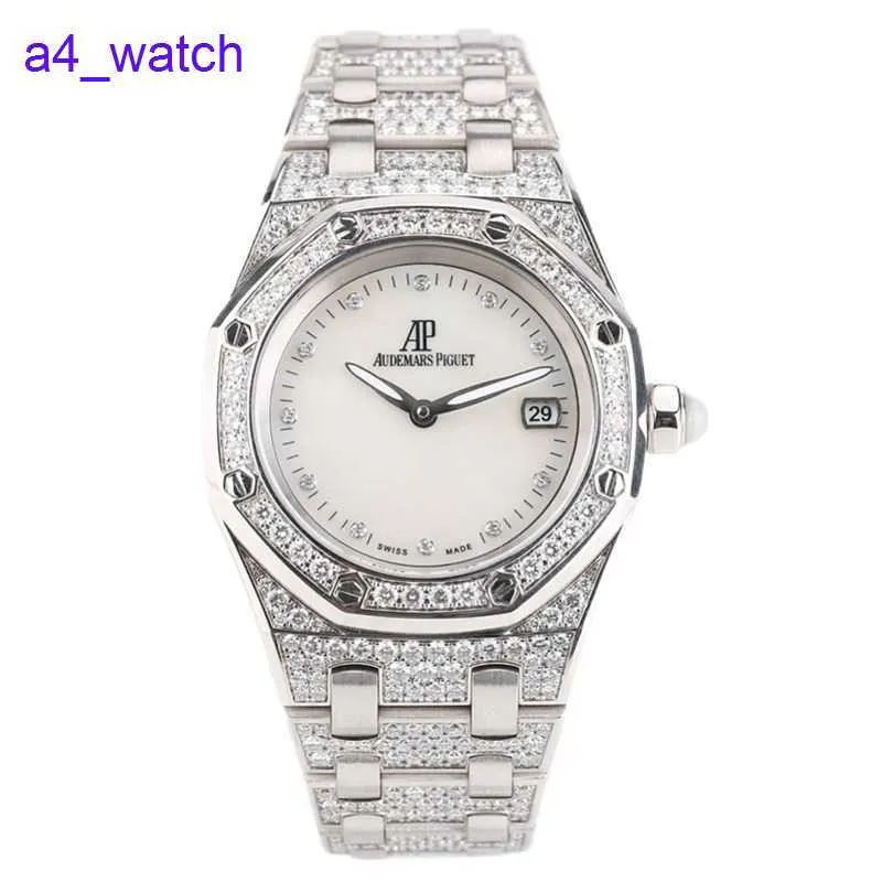 Orologio da polso moderno AP Royal Oak Series 18K All White Gold Originale Diamond Fritillaria Quartz Womans Watch 67602BC 33mm