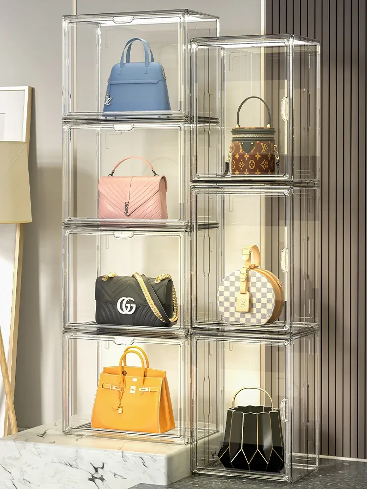 Bins lyxig handväska arrangör för garderob garderob transparent väska förvaringslåda dammtät handväska showcase innehavare kvinna gåvor
