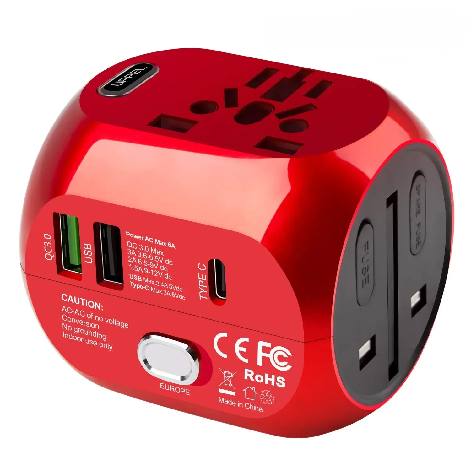 Laddare Uppel Universal Travel Adapter US/UK/AU/EU Multiple Plug Converter Fast QC3.0 Typ C USB Charger 3 Ports European Power Adapter