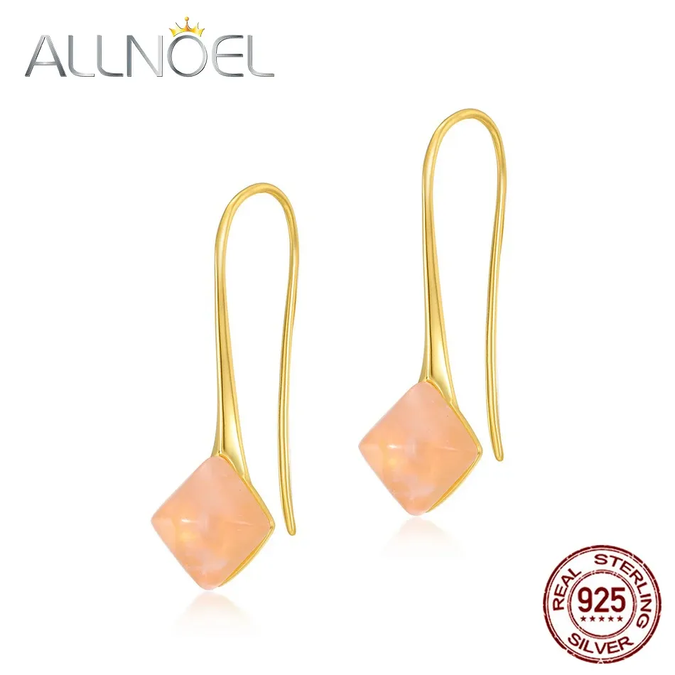 Boucles d'oreilles AllNoel solide 925 Sterling Sliver Bringle d'oreille pour les femmes Fleur naturelle Rose Quartz Real Gold plaqué de fiançailles