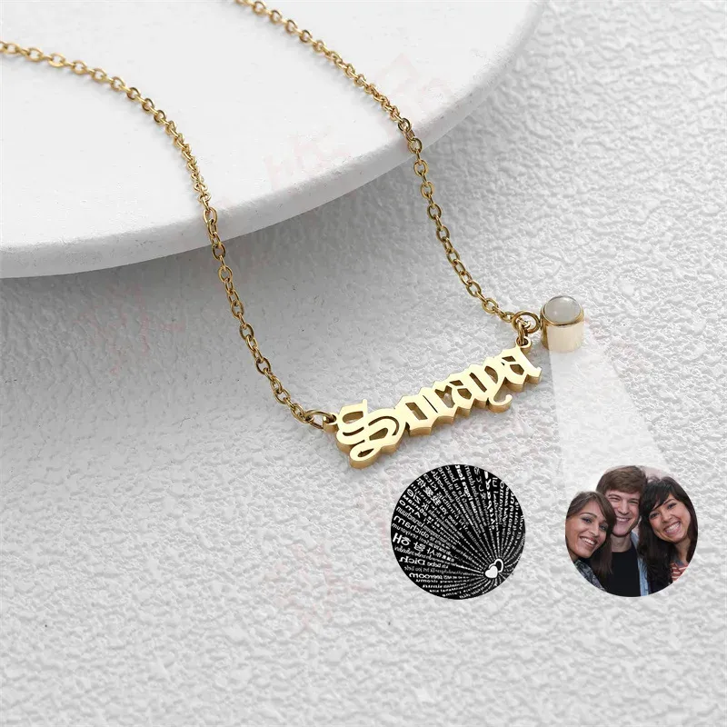 Colliers 3Umètre Nom personnalisé Photo Collier pendentif en acier inoxydable pour femmes 100 langues Je t'aime Collier Collier