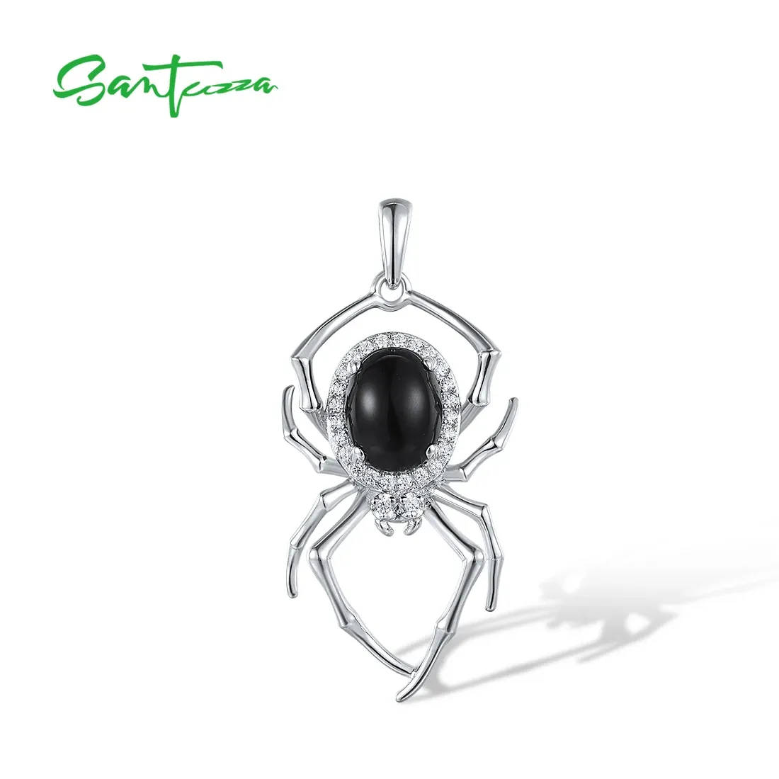 Pendants SANTUZZA Genuine 925 Sterling Silver Pendant For Women Black Agate White Cubic Zirconia Lovely Spider Trendy Cute Fine Jewelry