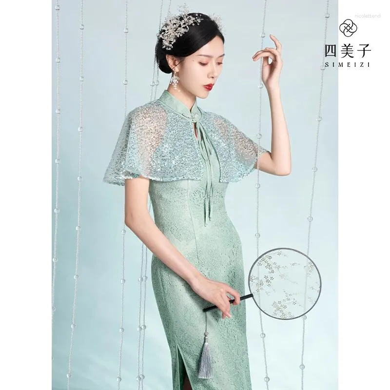 Sukienki swobodne Simeizi Hanfu chiński styl sukienka do damskiej odzieży 2024 Summer odpinany haft szal Cheongsam Ulepszony koronkowy qipao