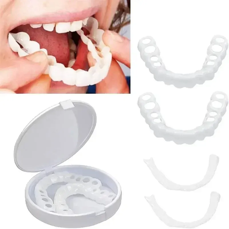 2024 Perfekt fit tandblekning Fake Tooth Cover Snap On Silicone Smile Veneers tänder övre skönhetsverktyg kosmetiska tänder gratis shippingnap på silikon leende faner