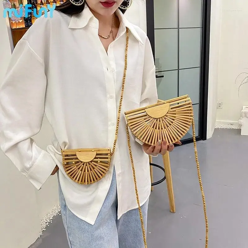 Storage Bags Small Crossbody Shoulder Semicircle Bamboo With Handle For Women 2024 Summer Luxury Beach Handbags Fashion Weave