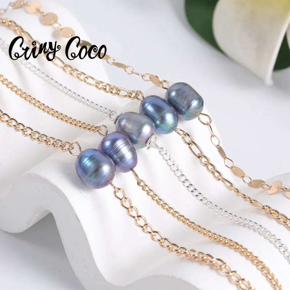 Bangle Cring Coco Female Black Freshwater Pearl Armband 2023 Kvinnors guldpläterade armband smycken armband till hands för kvinnor