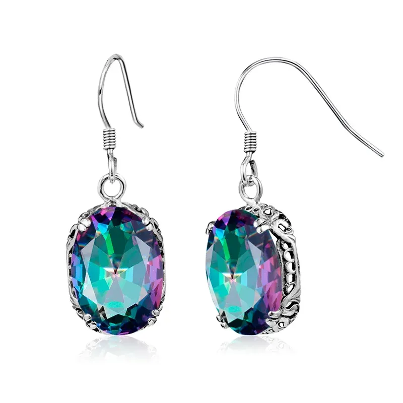 Boucles d'oreilles 100% 925 Boucle d'oreille en argent sterling avec arc-en-ciel Mystic Topaz Drop Boucles d'oreilles Femme Boucles d'oreilles bijoux avec boucles d'oreilles en pierre CZ pour femmes