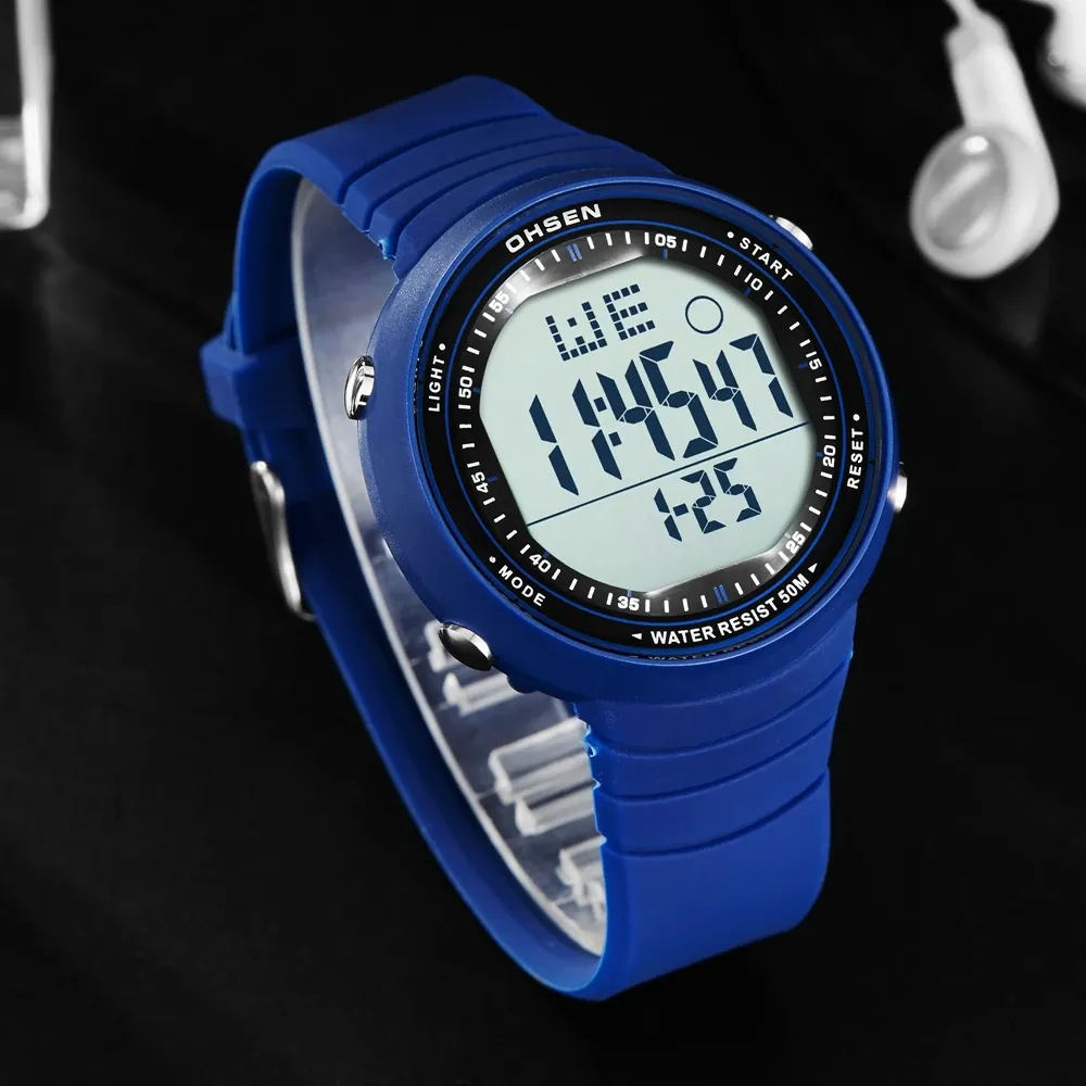 Zegarek cyfrowe wodoodporne mężczyzn na rękę niebieskie elektroniczne silikonowe sport unisex zegarek stopwatch clocki renogio masculino