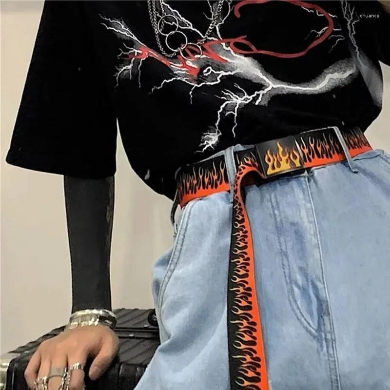 불꽃 패턴이있는 벨트 나일론 허리 넓은 조절 가능한 벨트 내마모성 십대 바지 청바지 코트 허리 밴드