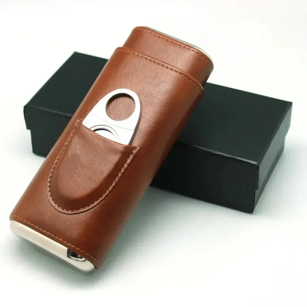 Mini Portable Cigar Storage Box med Sicar Cutter High Quality Pouch Travel Leather Cigarettfodral Fickrökningstillbehör