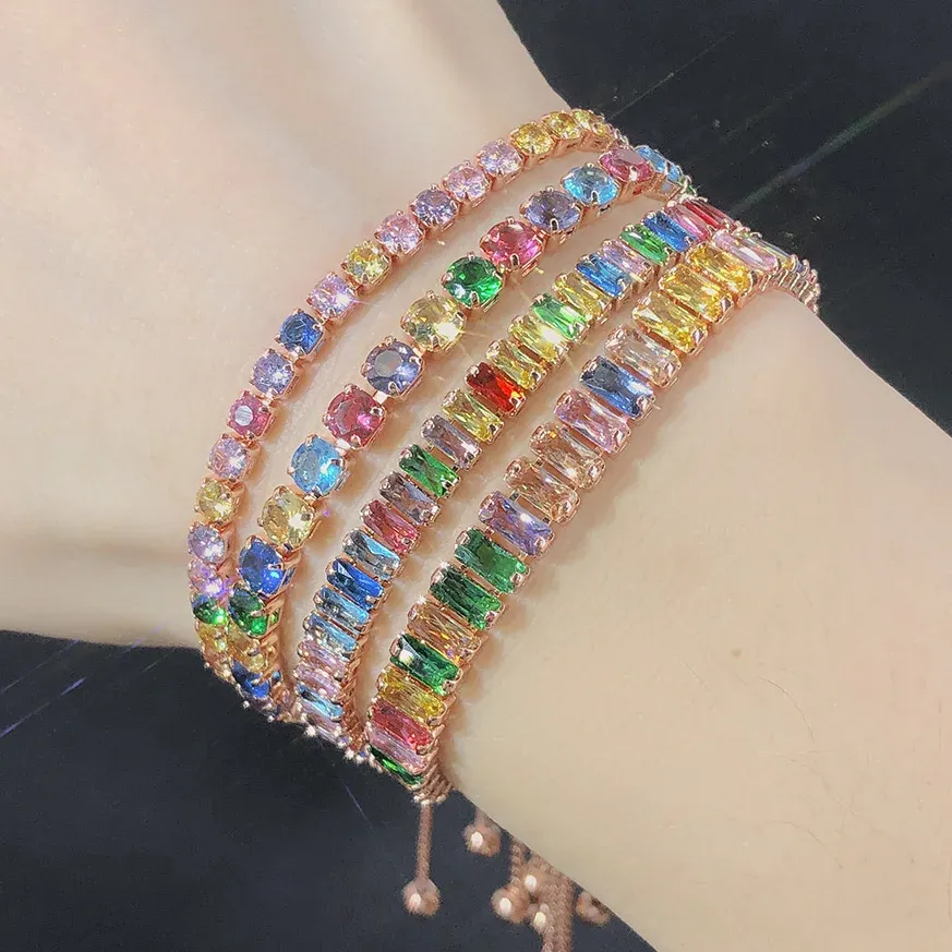 STARDS Verstelbare regenboog kristal tennisarmband voor vrouwen kleurrijke zirkonia bruiloft armband op handgeschenken voor meisjes sieraden dzh043