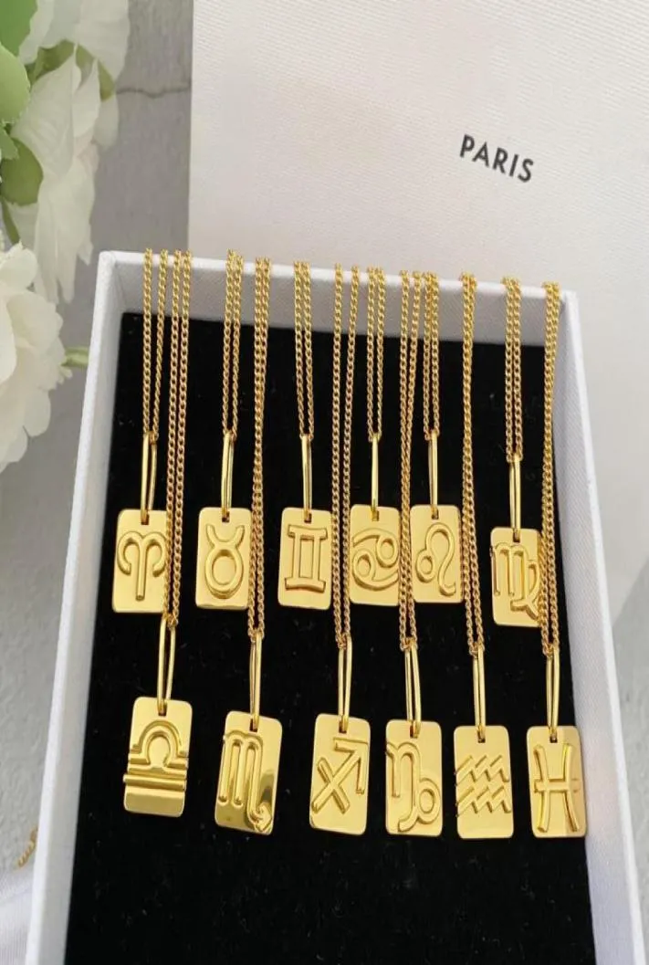 Topkwaliteit 24K GOUD GOLD 12 Constellation Zodiac Designer ketting vierkante Galaxy Astrology Chain voor Fashion Women Necklace CLA2551526