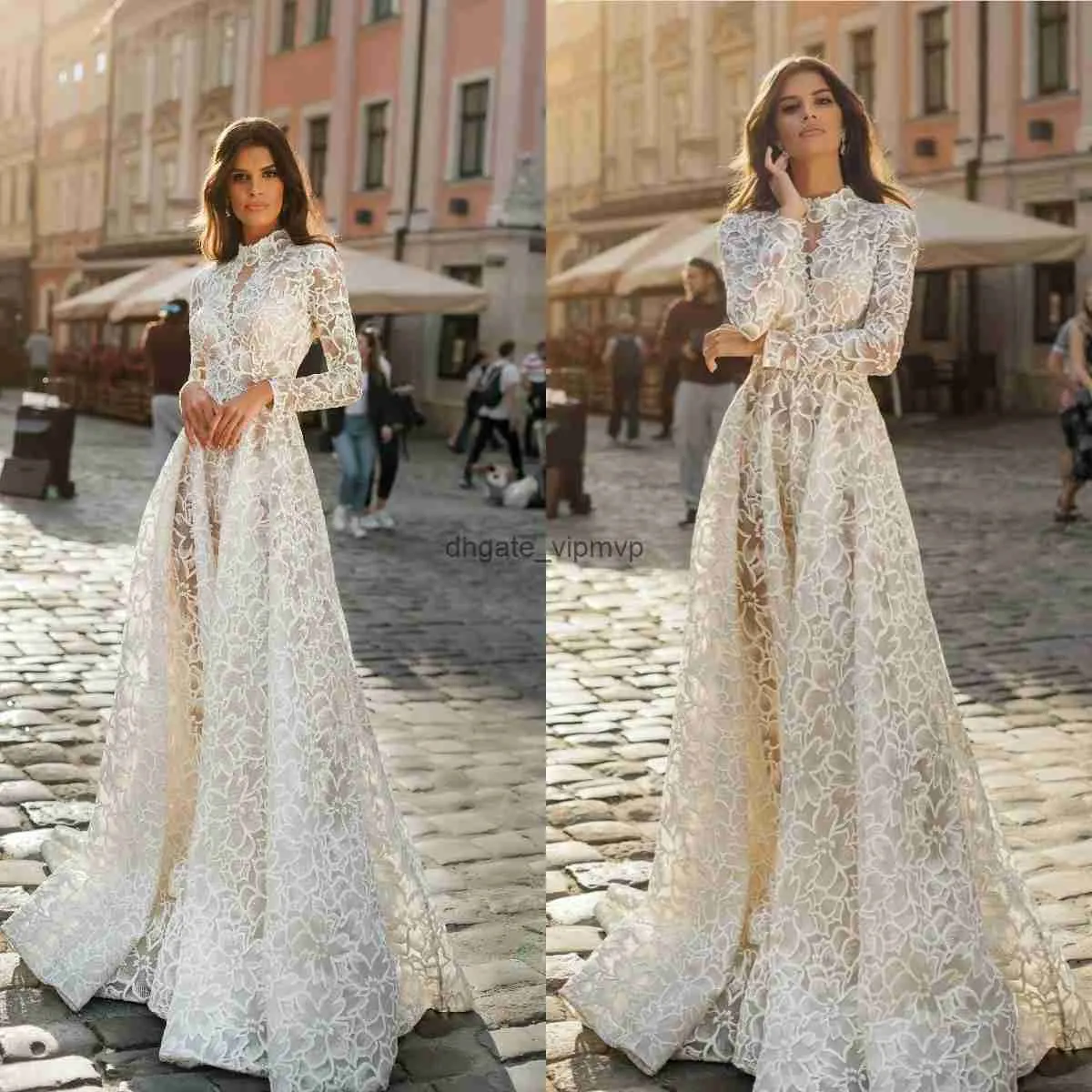 Robes de mariée vintage pour femmes 2022 Robes de mariée élégantes une ligne de style dentelle de dentelle Boho Robe de Mariage