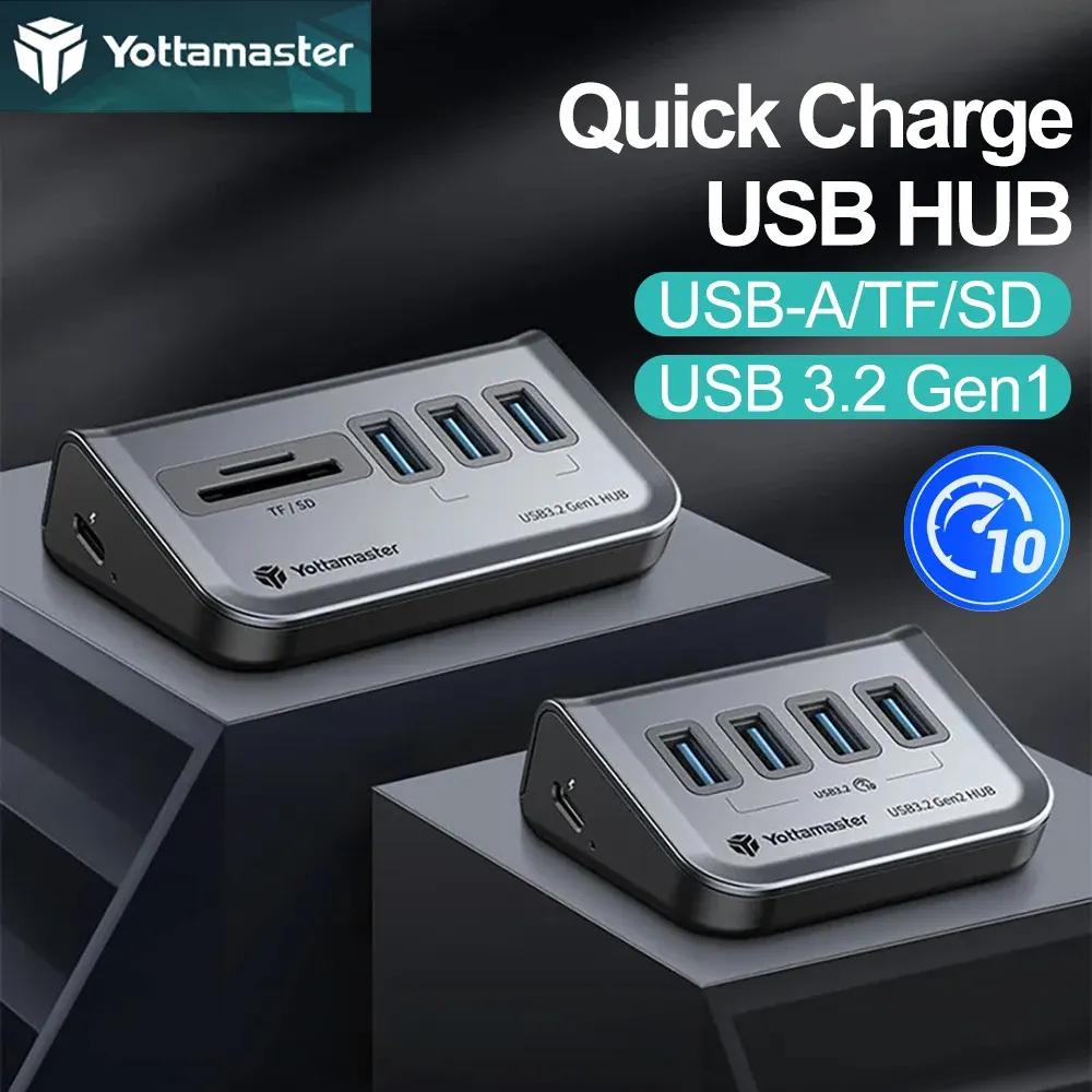 Hubs Yottamaster USB Hub Type C Splitter au lecteur de carte TF / SD USB 3.0 Gen2 5 Gbps Station d'accueil Adaptop Adaptateur PC ACCESSOIRES