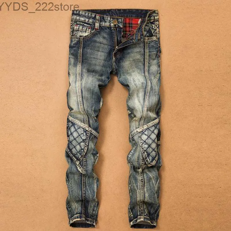 Jeans para mujeres Mens Jeans Cargo Pantalones Patchwork Denim Troya Bicicleta Horse Hombres de alta calidad Diseñador informal Straight Militar Multi Pocket YQ240423