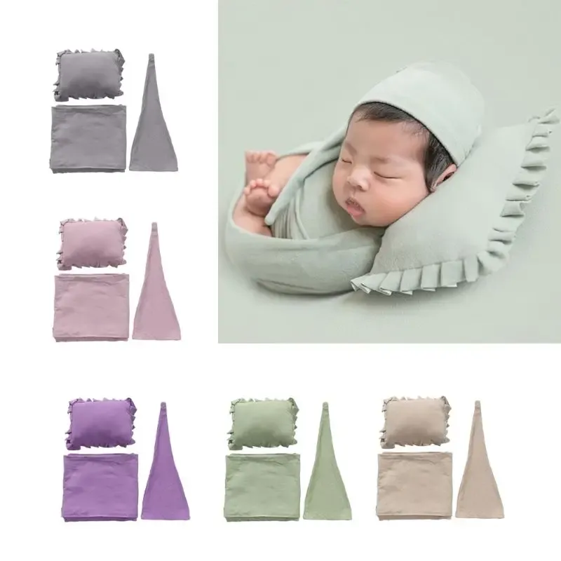 Accessoires 3 stks/set pasgeboren fotografie prop baby slaperige cap+wrap+kussenset studio fotoshoot accessoires