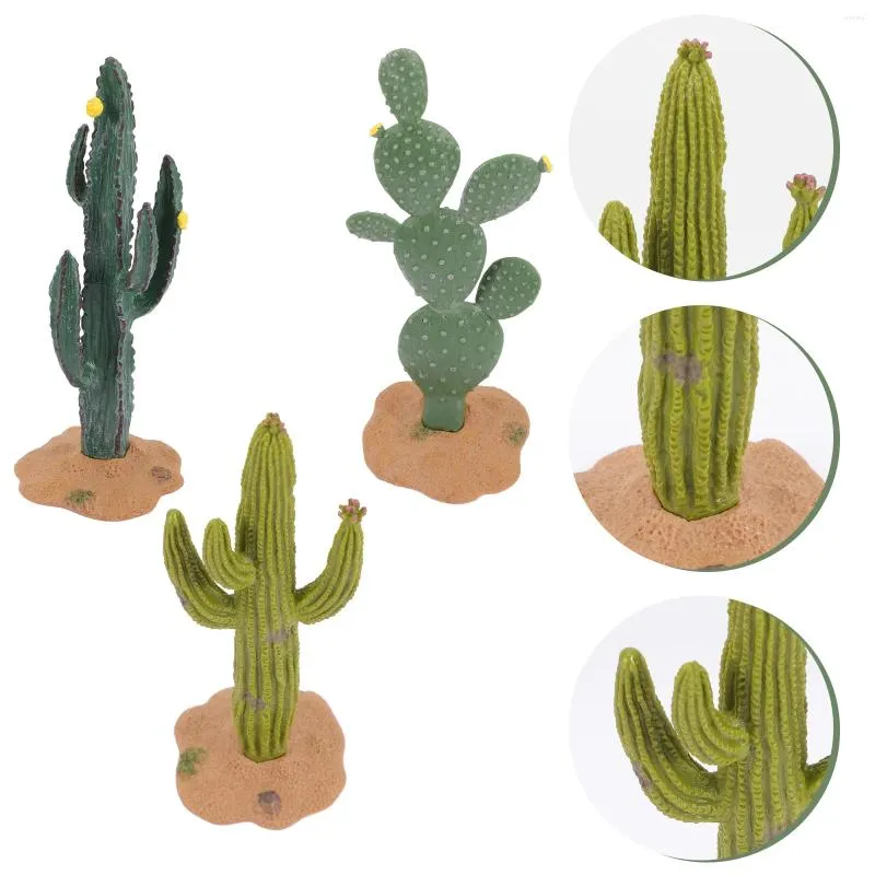 Fleurs décoratives 3 PCS Glass Office Home Decor Cactus Miniature Figurines PVC Décoration de table