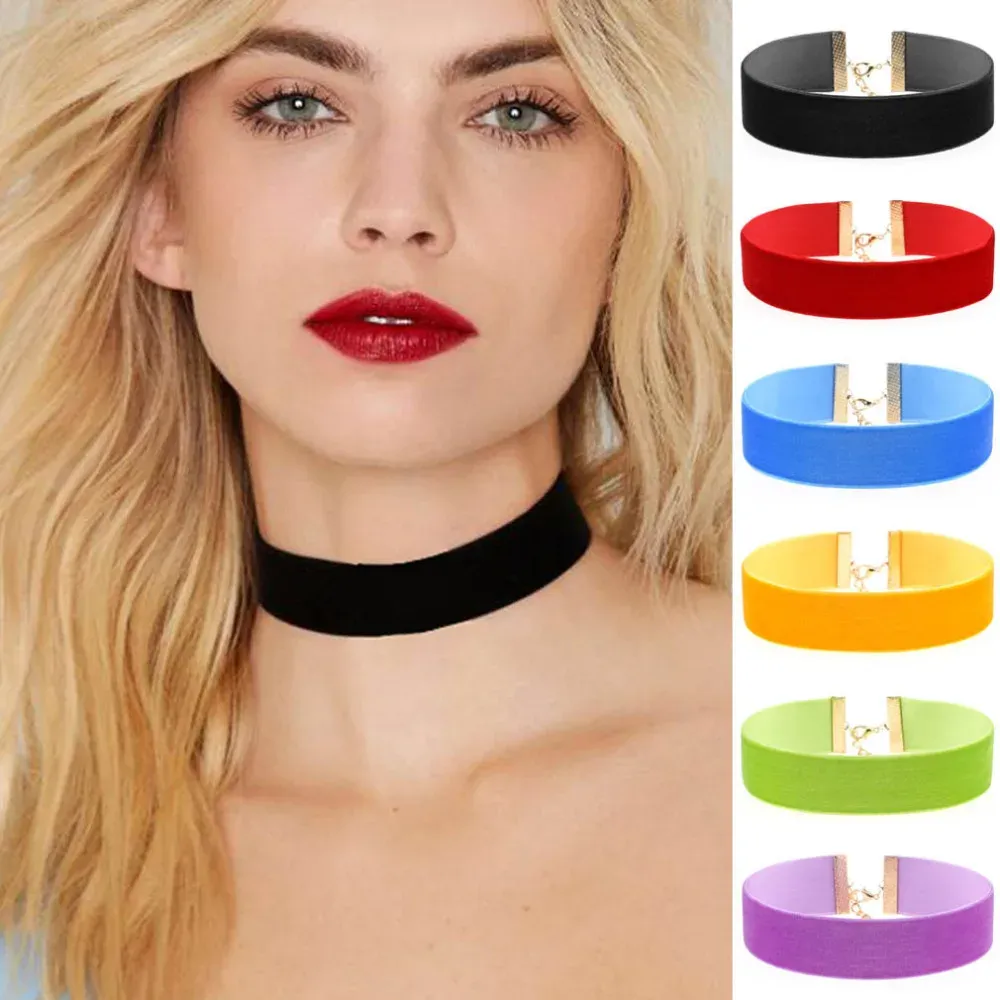 Colliers noirs blanc rose rose dame fille courte collier de tissu en velours